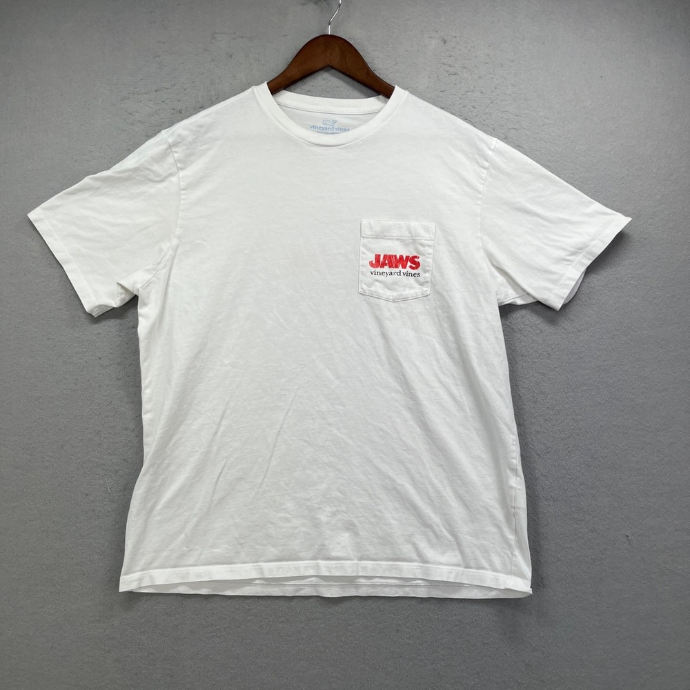 Jaws Hollywood Vineyard Vines T Shirt Mens L White Graphic Pocket Short Sleeve